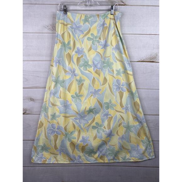 Talbots Skirt Womens 16 Yellow Floral Maxi Vintage Side Slit Zip Boho 80s - Picture 1 of 8